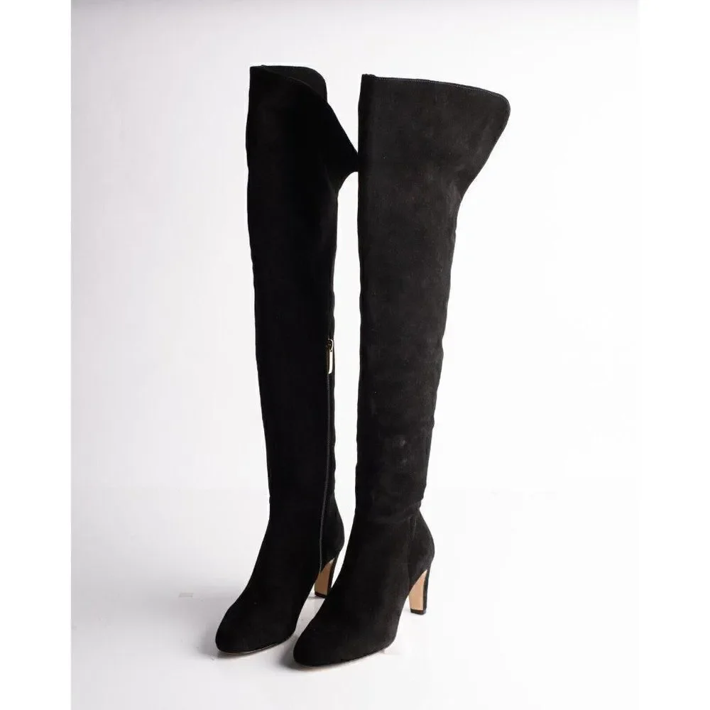 L'AGENCE Womens Black Suede Over the knee Boots EU 36 US 6 Low Heel New in Box